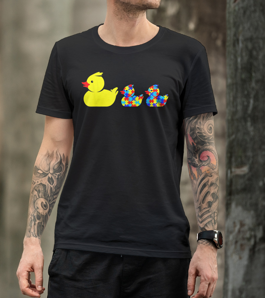 Duck Autism Awareness Puzzle Pattern Ducks T-Shirt