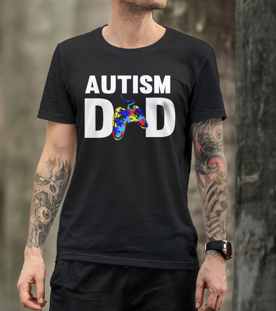 Father's Day Gamer Autism Dad Awareness Controller Puzzle T-Shirt
