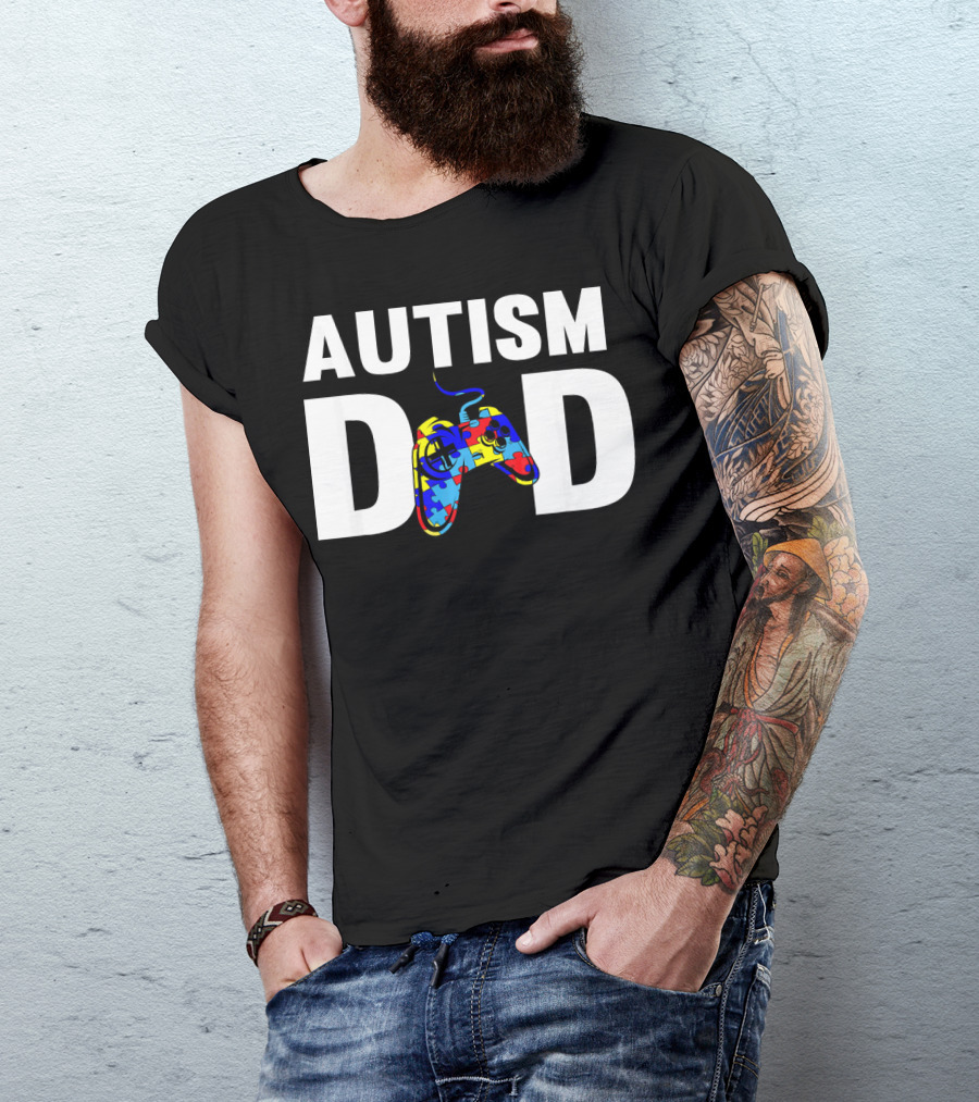 Father's Day Gamer Autism Dad Awareness Controller Puzzle T-Shirt