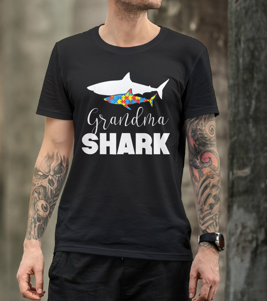 Grandma Shark Puzzle Piece Autism Awareness T-Shirt
