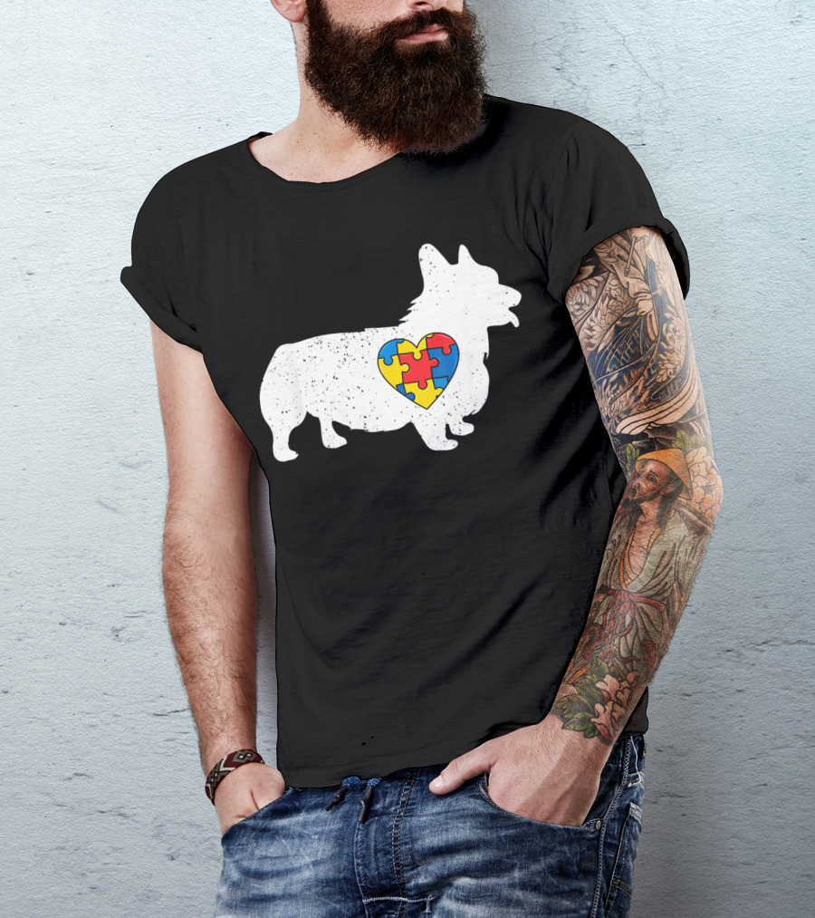 Corgi Puzzle Heart Autism Awareness T-Shirt