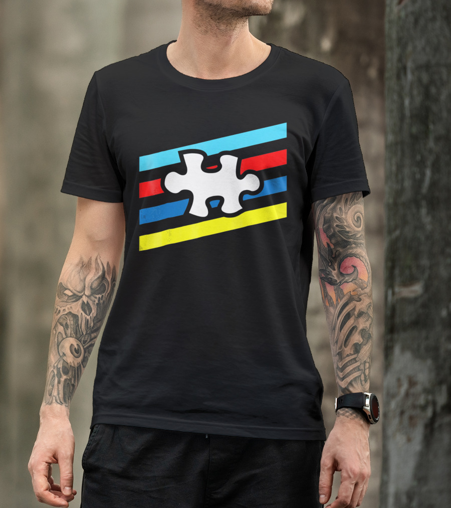 Autism Puzzle Piece Colorful Stripes T-Shirt