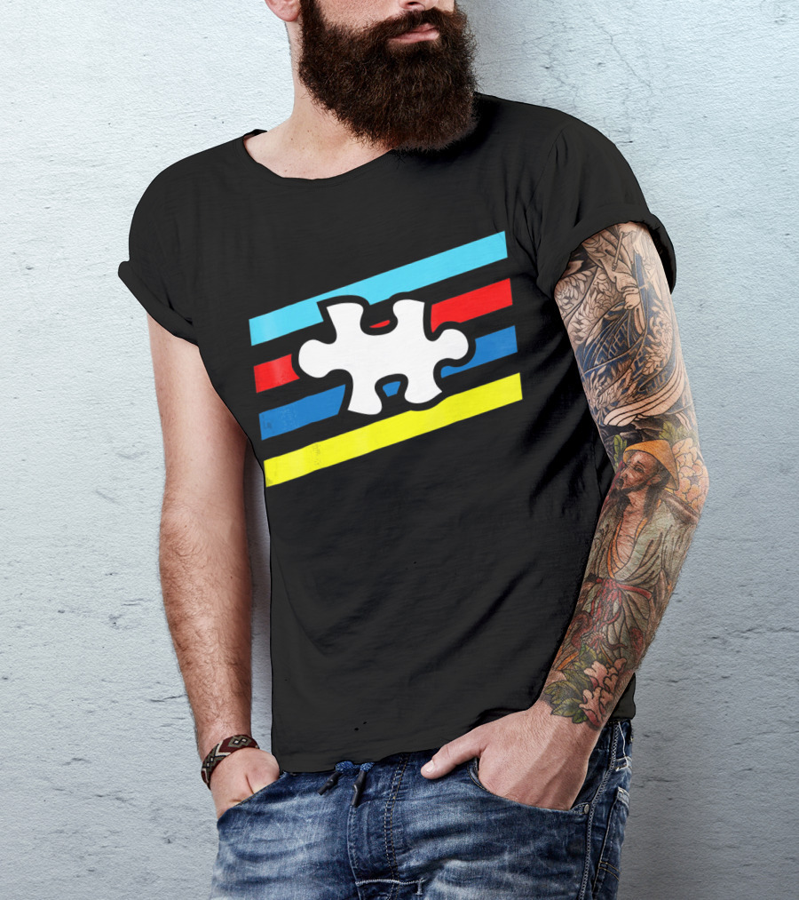 Autism Puzzle Piece Colorful Stripes T-Shirt
