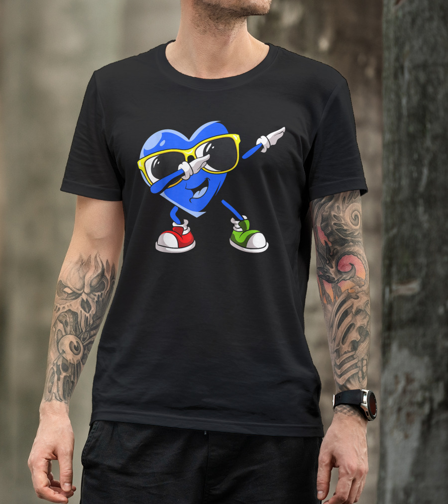 Dabbing Blue Heart Autism Awareness Month T-Shirt