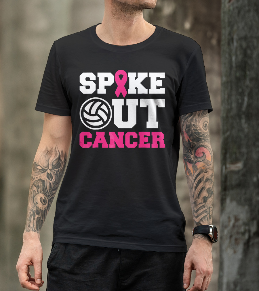 Volleyball Spike Out Cancer Pink Ribbon Breast Cancer Awareness T-Shirt
