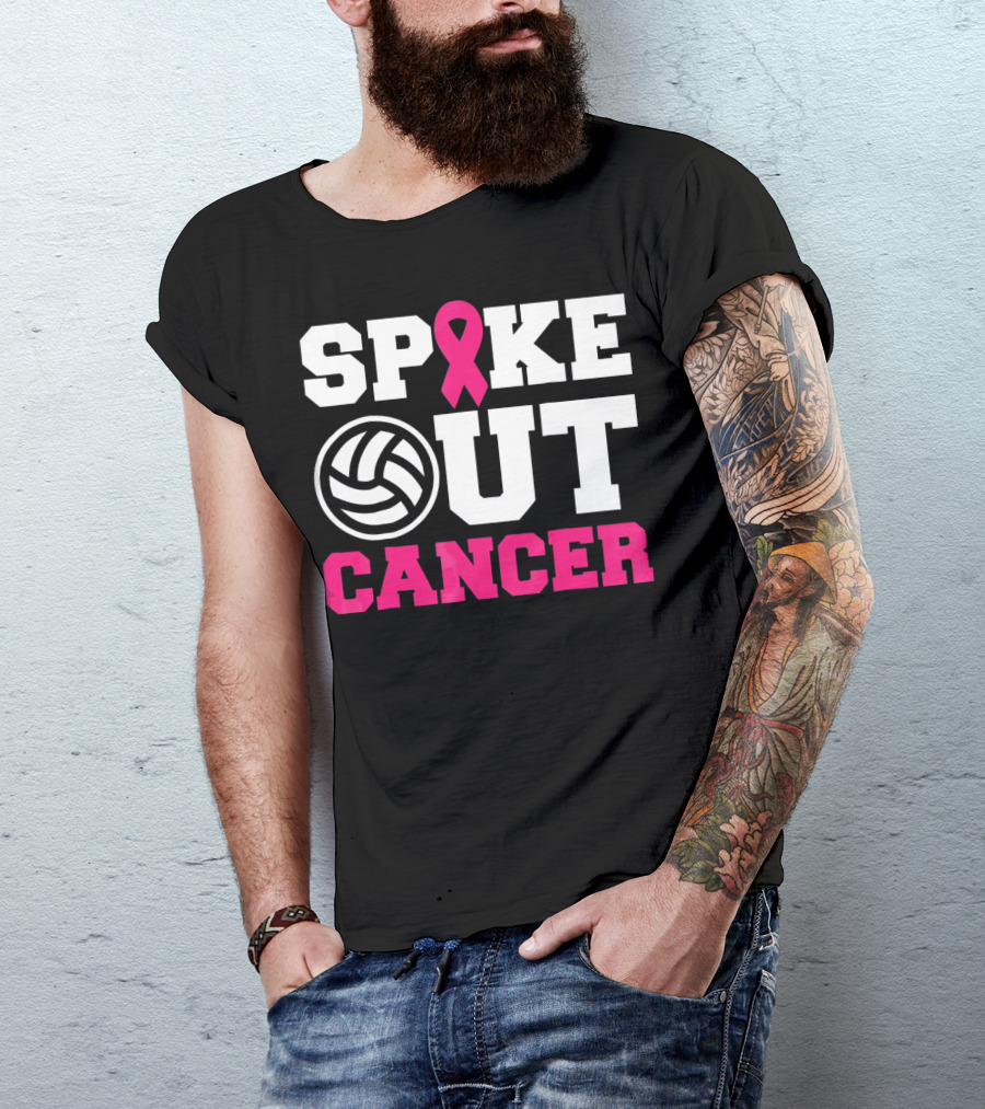 Volleyball Spike Out Cancer Pink Ribbon Breast Cancer Awareness T-Shirt