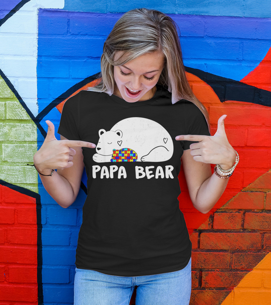 Papa Bear Autism Awareness Puzzle Heart T-Shirt
