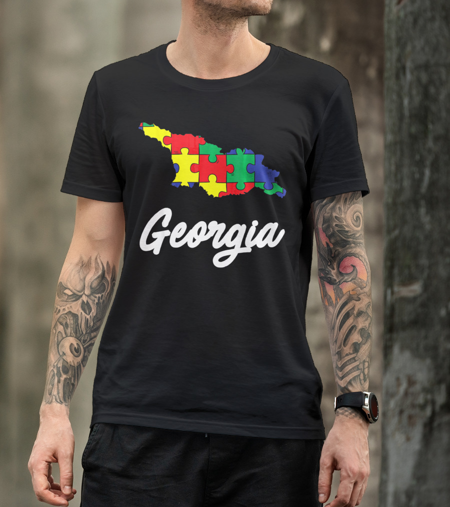 Georgia Autism Awareness Puzzle Map T-Shirt