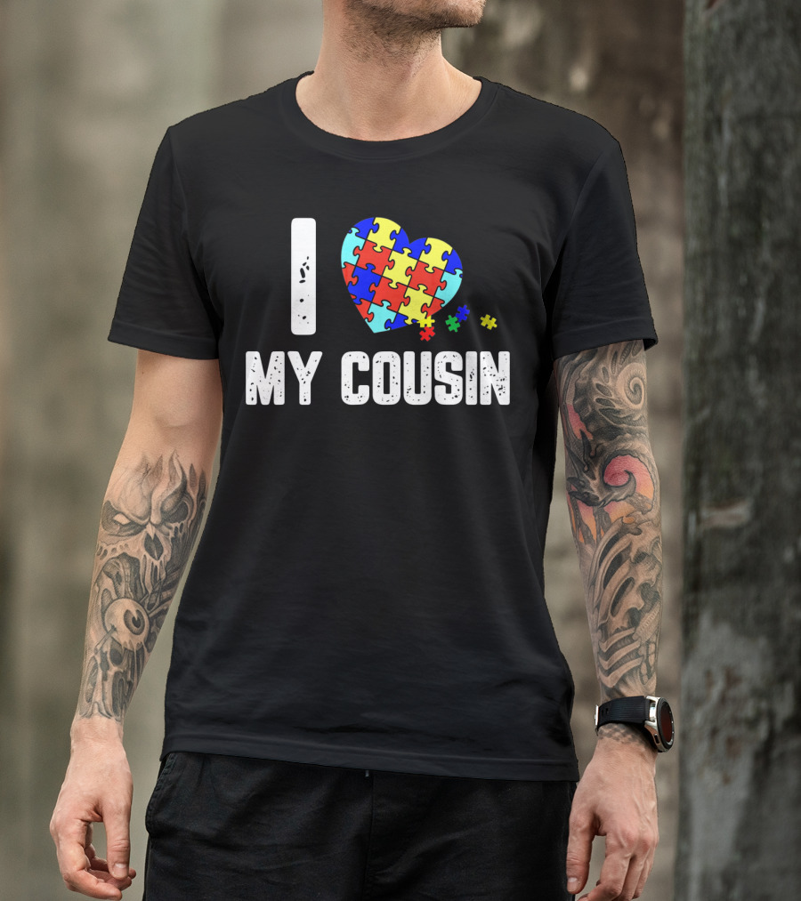 I Love My Cousin Heart Puzzle Autism Awareness T-Shirt
