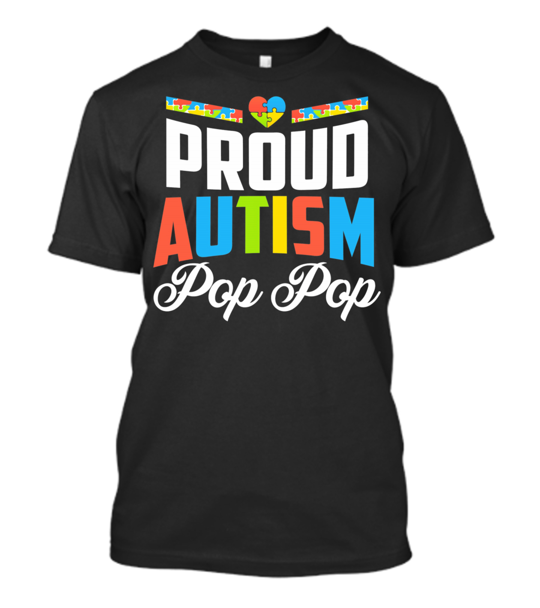 Proud Autism Pop Pop Puzzle Heart Awareness Support T-Shirt