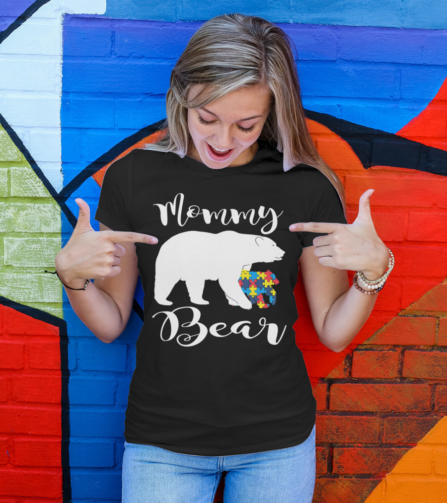 Mommy Bear Autism Puzzle Piece Family T-Shirt