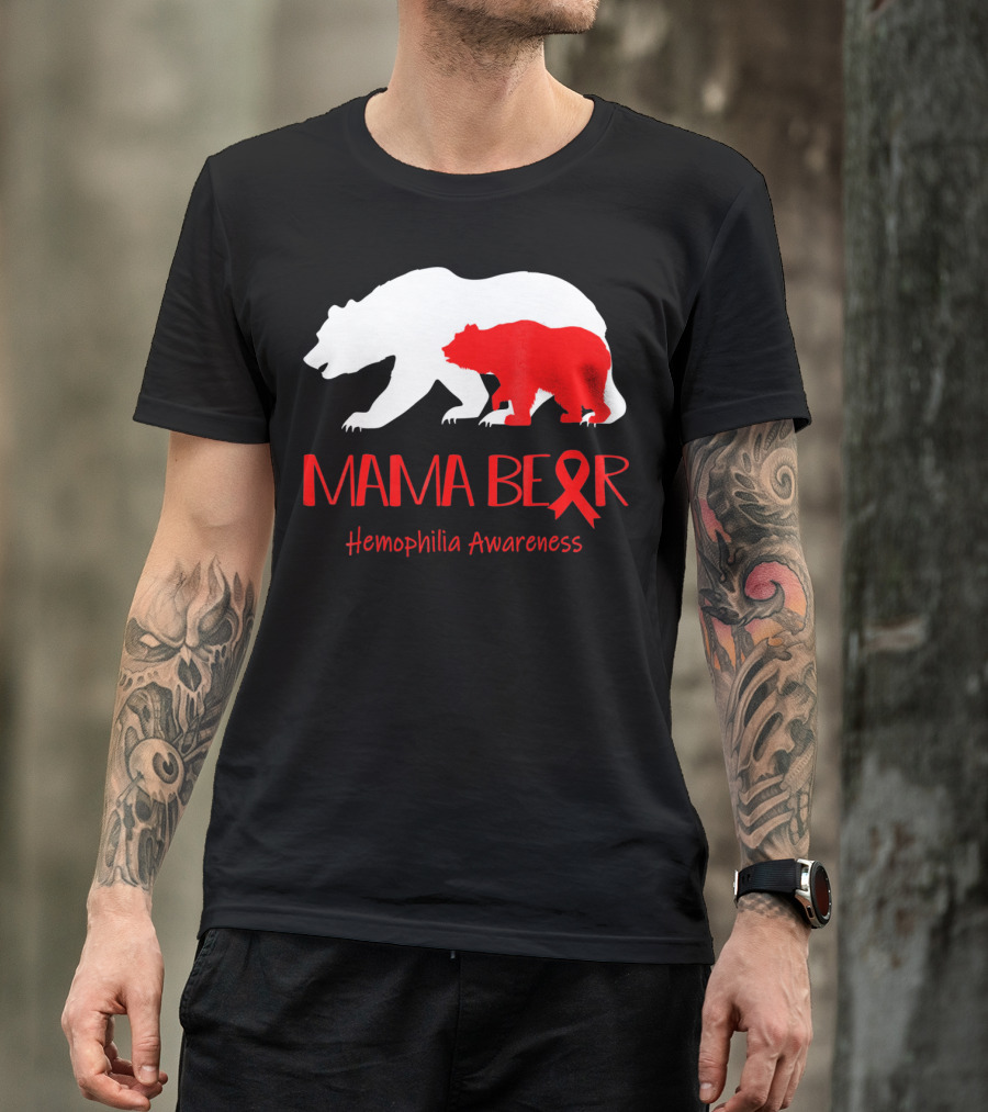 Mama Bear Hemophilia Awareness Red Ribbon Bears T-Shirt