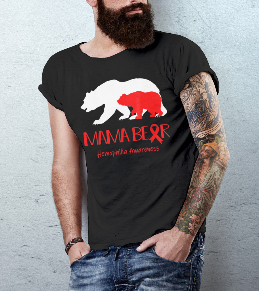 Mama Bear Hemophilia Awareness Red Ribbon Bears T-Shirt