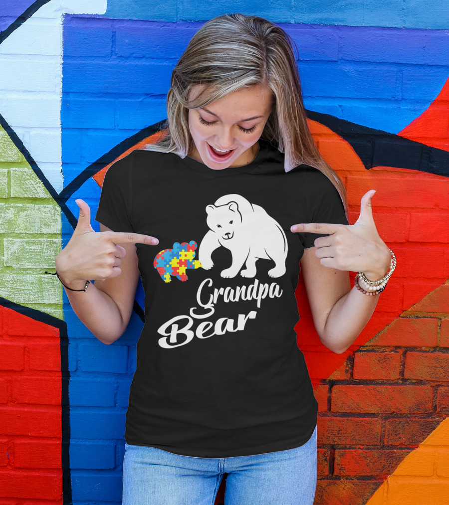 Grandpa Bear Autism Awareness Puzzle Bear T-Shirt