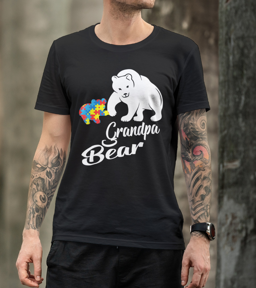 Grandpa Bear Autism Awareness Puzzle Bear T-Shirt