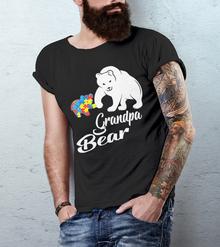 Grandpa Bear Autism Awareness Puzzle Bear T-Shirt