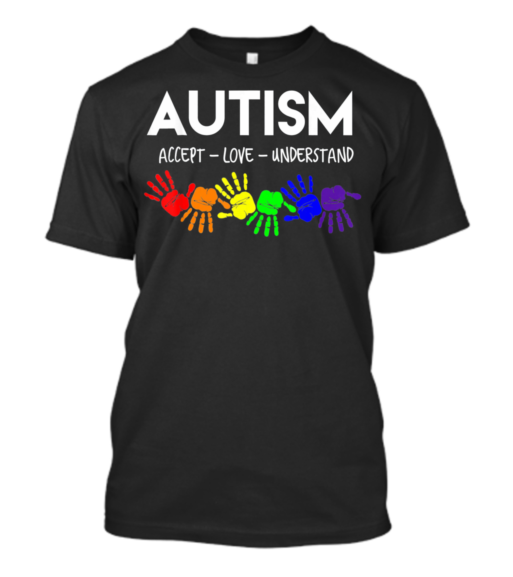 AUTISM Accept Love Understand Rainbow Handprints T-Shirt
