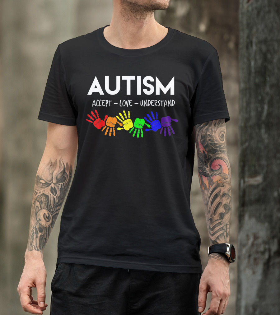 AUTISM Accept Love Understand Rainbow Handprints T-Shirt
