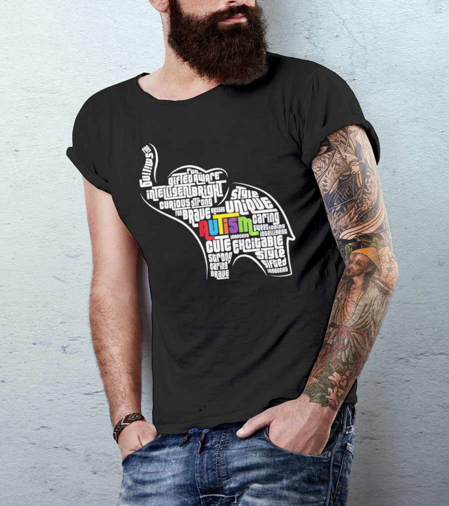 Autism Awareness Elephant Fun Intelligent Unique Excitable Gifted Bright Curious Strong Brave Cute Caring Innocent T-Shirt