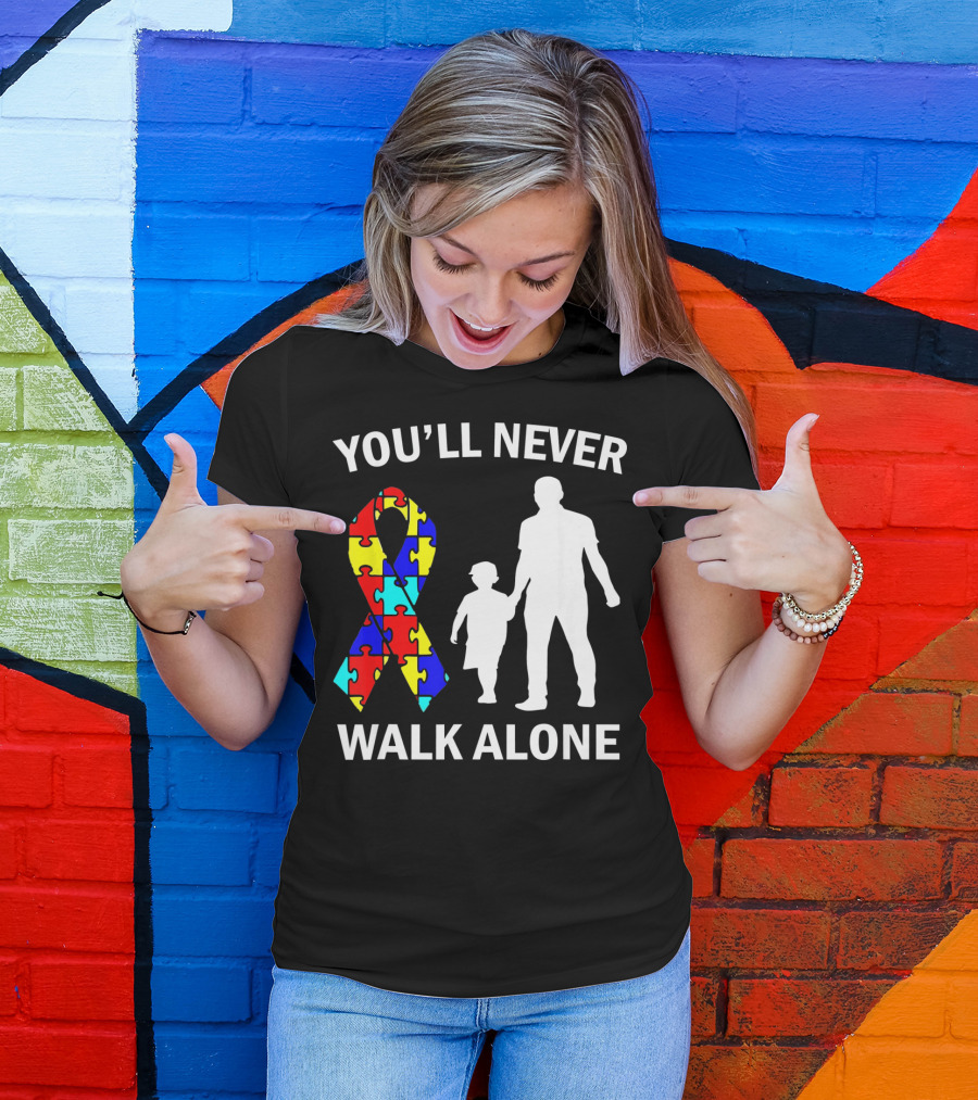 You'll Never Walk Alone Autism Dad And Son Puzzle T-Shirt