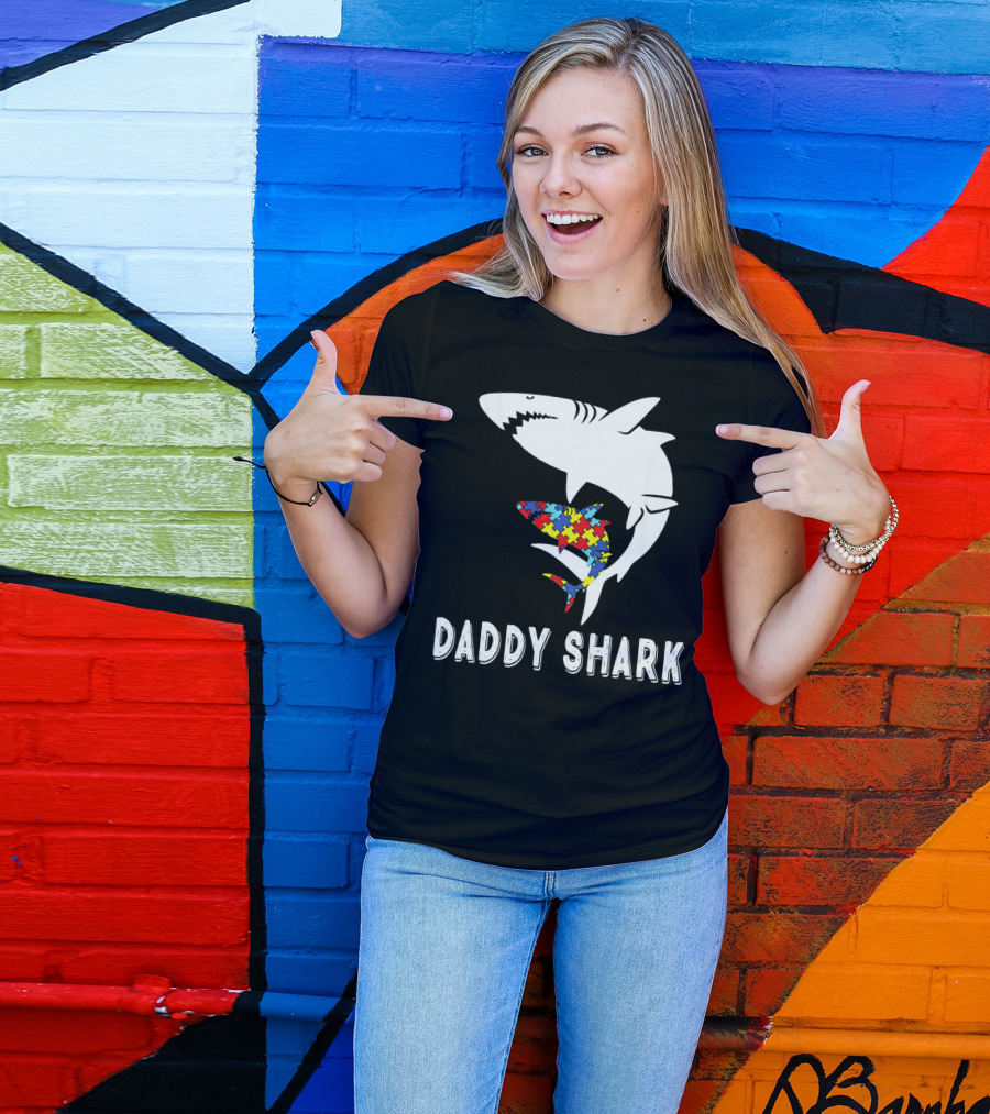 Daddy Shark Autism Awareness Puzzle Piece Sharks T-Shirt