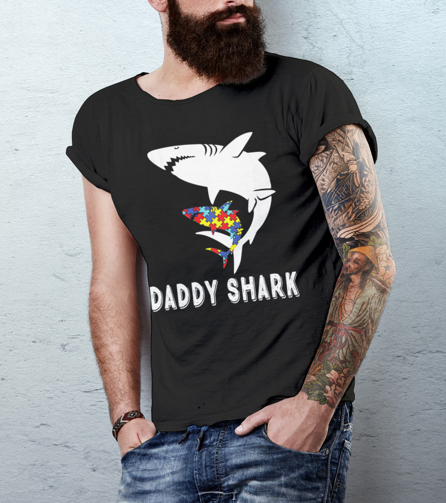 Daddy Shark Autism Awareness Puzzle Piece Sharks T-Shirt