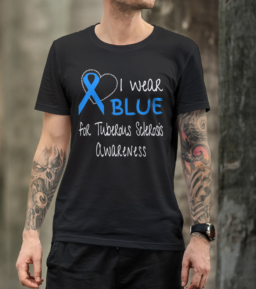 I Wear Blue For Tuberous Sclerosis Awareness With Heart Outline T-Shirt