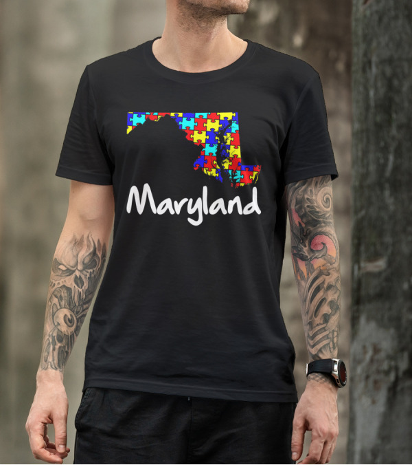 Maryland Puzzle Map Autism Awareness T-Shirt