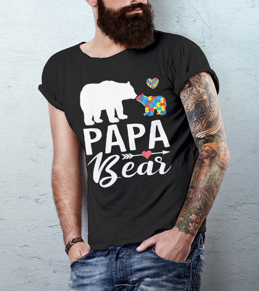 Papa Bear Autism Awareness Love Puzzle Heart Bear T-Shirt