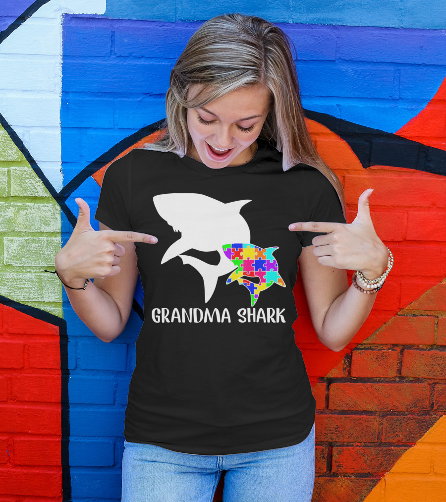 Grandma Shark Autism Awareness Puzzle Shark T-Shirt