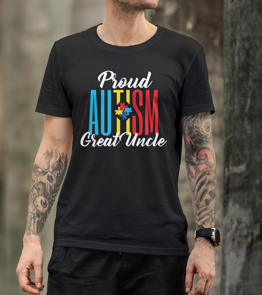 Proud Autism Great Uncle Awareness Puzzle Support T-Shirt