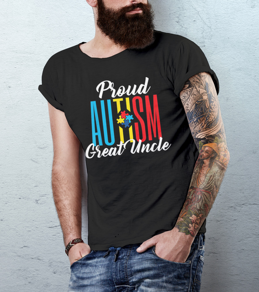 Proud Autism Great Uncle Awareness Puzzle Support T-Shirt