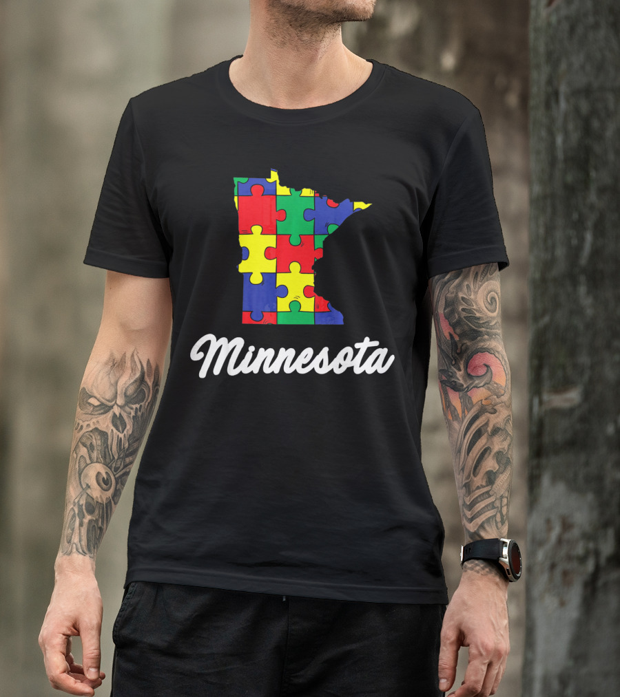Minnesota Autism Awareness Puzzle Map T-Shirt