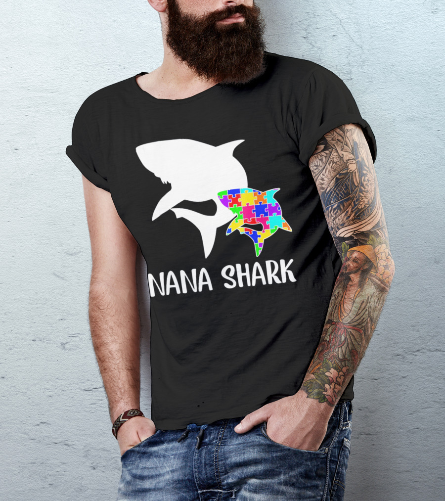 Nana Shark Puzzle Autism Awareness T-Shirt