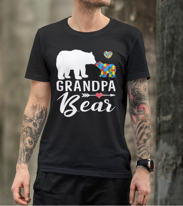 Grandpa Bear Autism Awareness Puzzle Heart Love T-Shirt