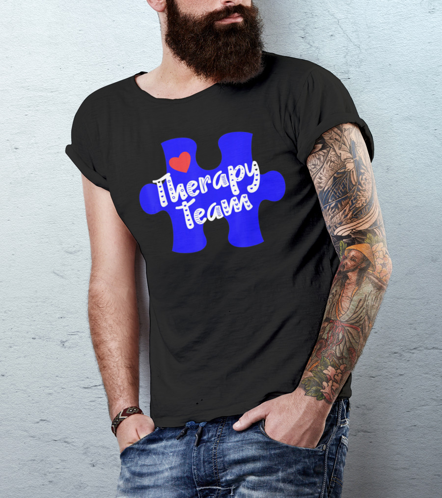 Therapy Team Blue Puzzle Heart Autism Awareness T-Shirt