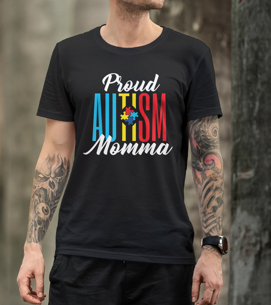 Proud Autism Momma Awareness Puzzle Pieces T-Shirt