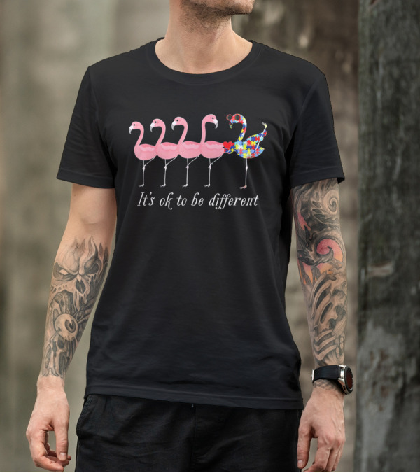It's Ok To Be Different Autism Flamingo Puzzle T-Shirt