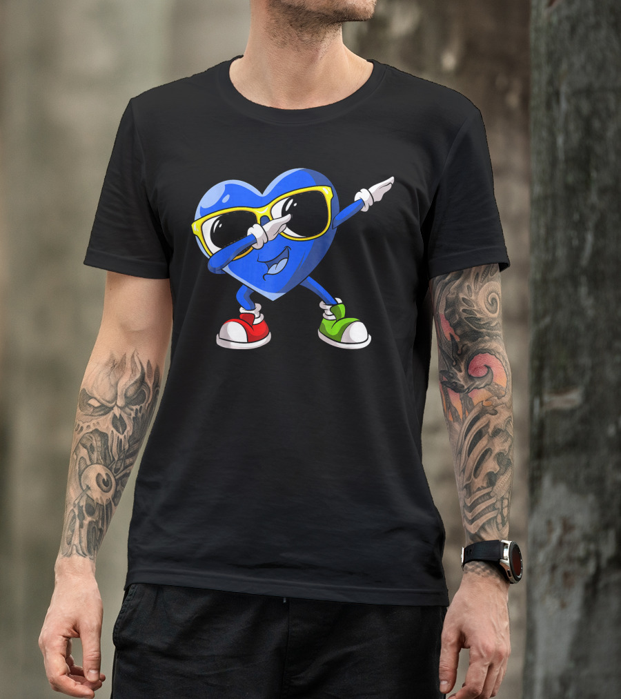 Autism Awareness Dabbing Heart Blue Love Sunglasses Red Green Shoes T-Shirt