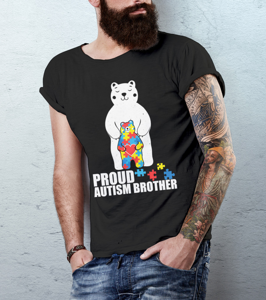 Proud Autism Brother Puzzle Bear Heart T-Shirt