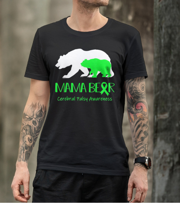 Mama Bear Cerebral Palsy Awareness Green Ribbon Bears T-Shirt