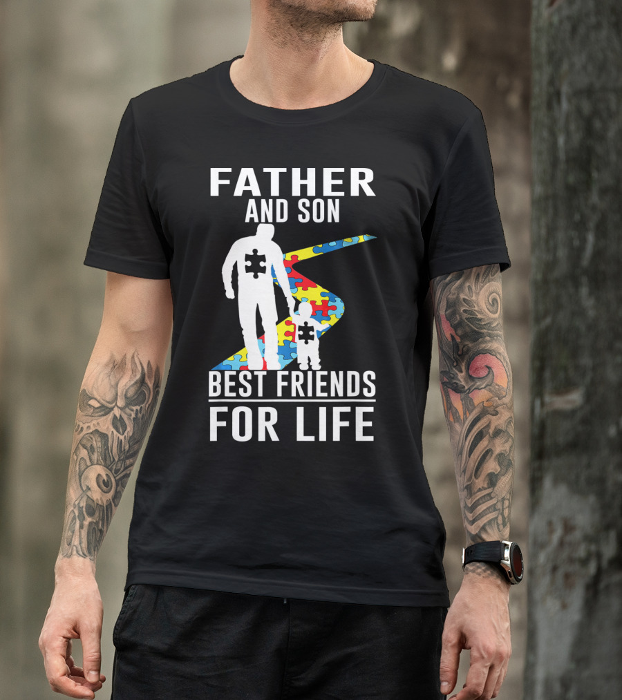 Father And Son Best Friends For Life Puzzle Piece Autism Awareness T-Shirt