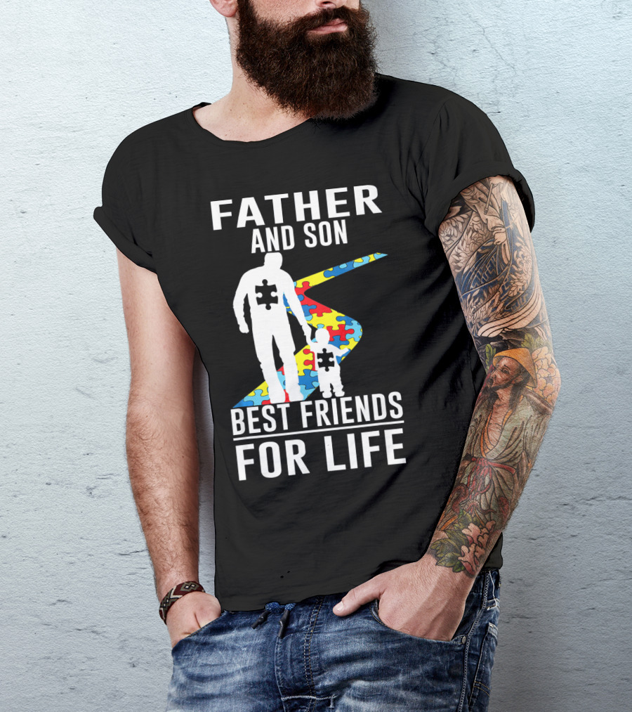 Father And Son Best Friends For Life Puzzle Piece Autism Awareness T-Shirt