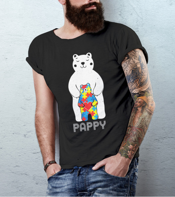 Pappy Bear Autism Awareness Love Puzzle Heart T-Shirt