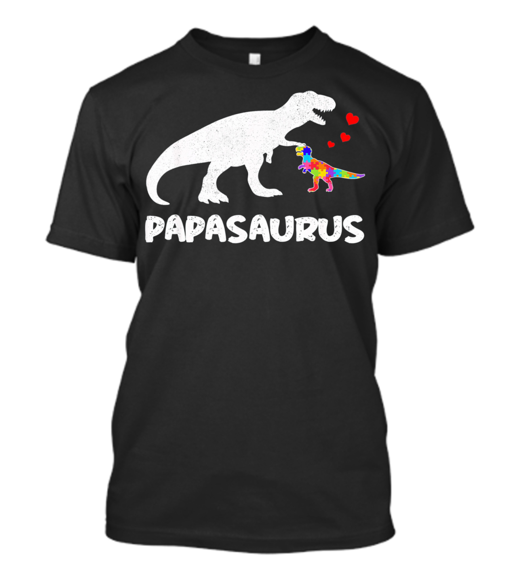 Papasaurus Dinosaur Puzzle Piece Autism Hearts T-Shirt