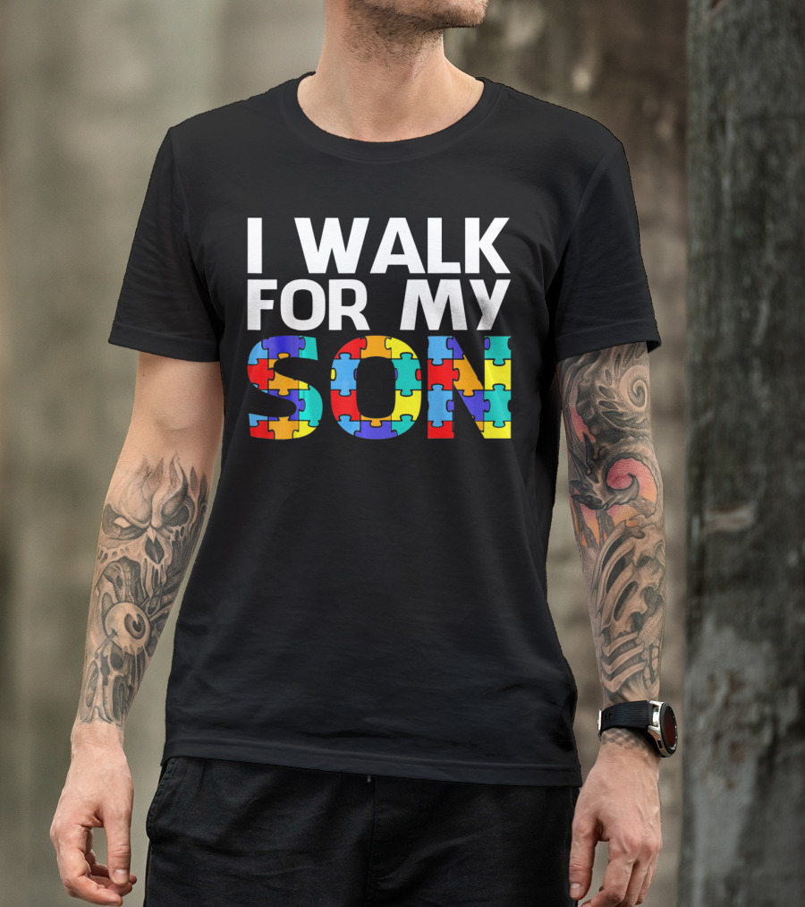 Autism Awareness I Walk For My Son Puzzle Piece T-Shirt