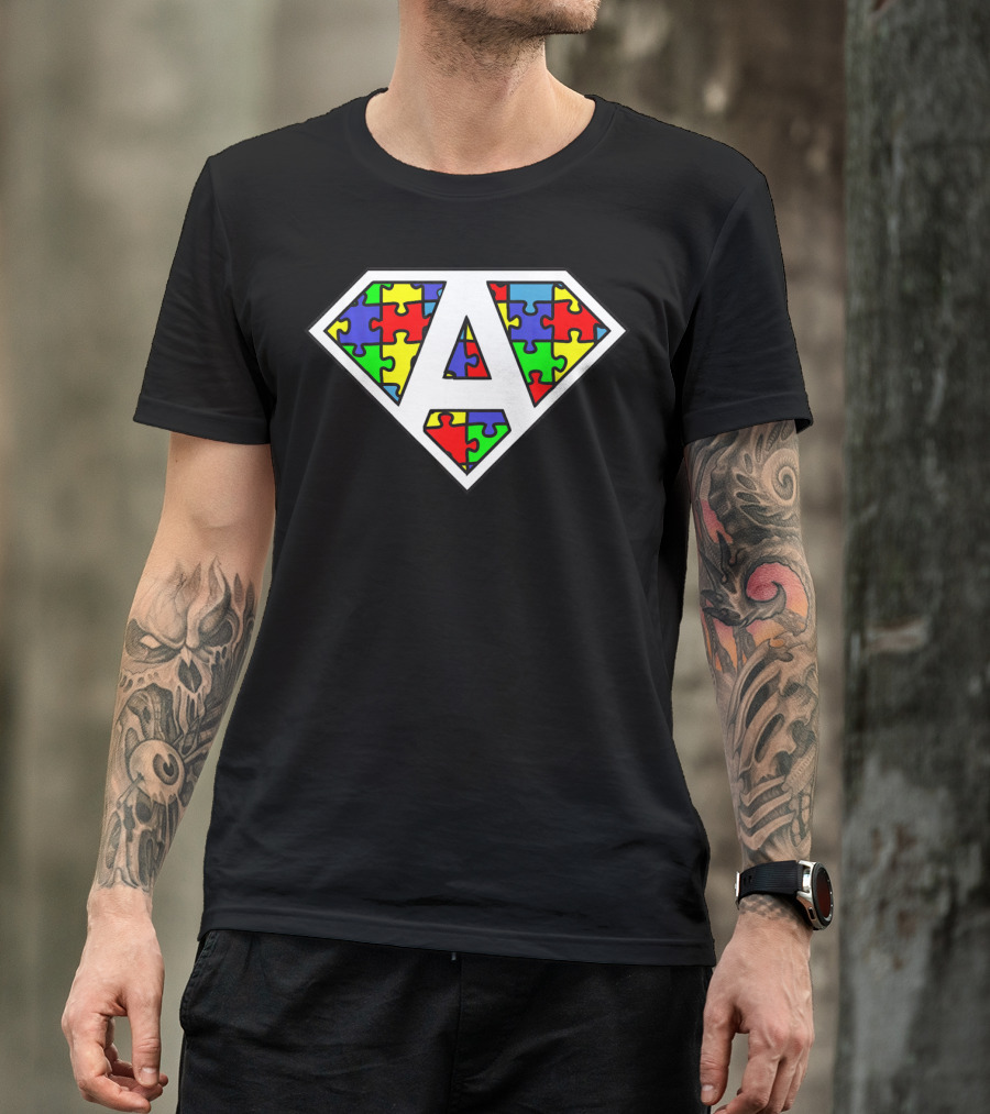 Autism Awareness Superhero Puzzle Shield Emblem T-Shirt