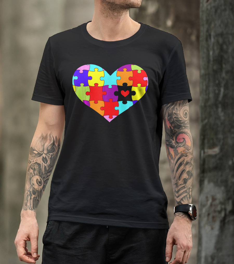 Autism Awareness Heart Puzzle Pieces Colorful T-Shirt