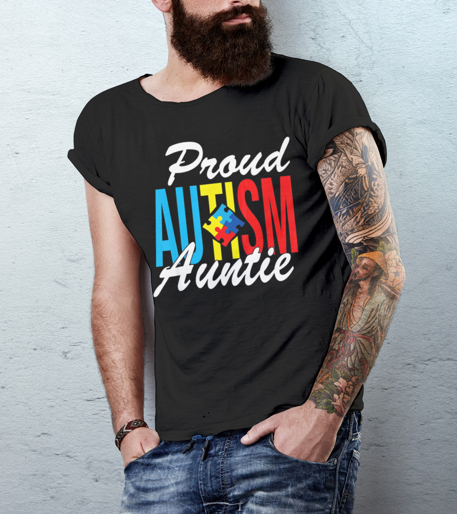 Proud Autism Auntie Puzzle Piece Awareness Support T-Shirt