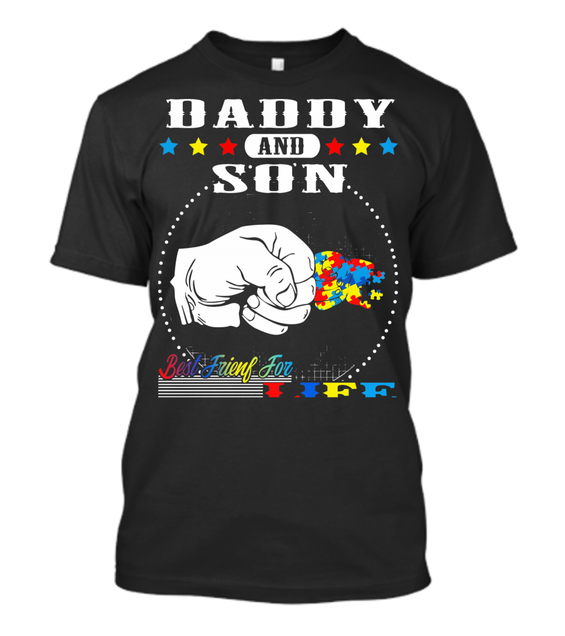 Daddy And Son Best Friends For Life Autism Awareness Puzzle Fist Bump T-Shirt